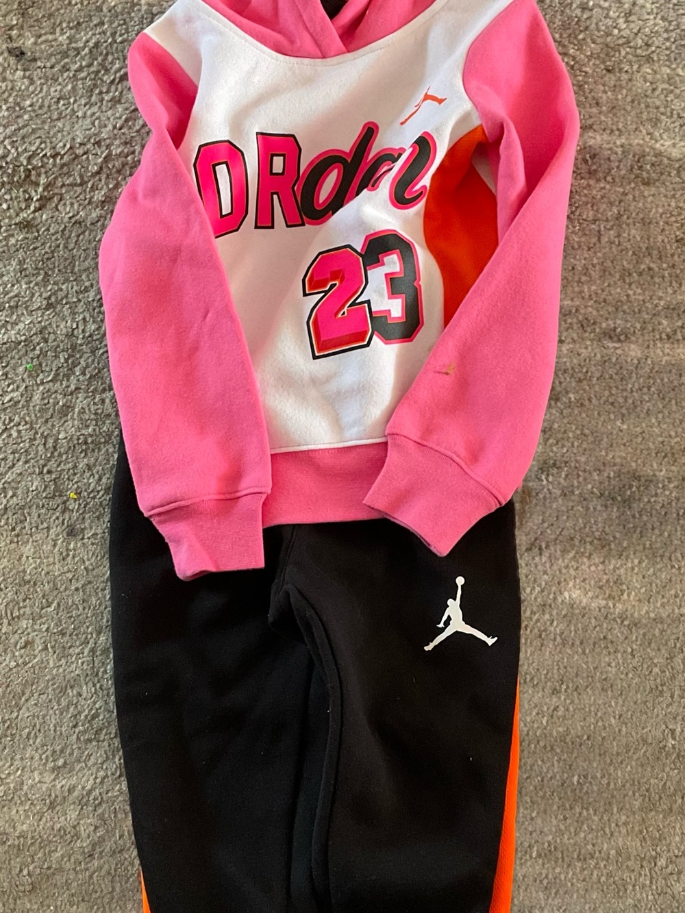 Jordan Girls' Pink & White Hoodie with Black Jogger Set